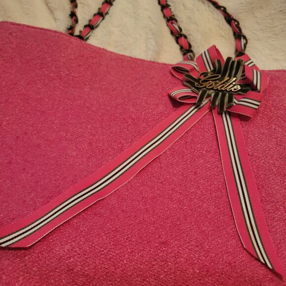 VTG Y2K Goldie Limited Edition Pink Ribbon Chain Wool Blend Shoulder Bag Purse - Picture 5 of 16